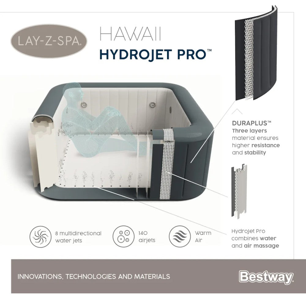 Piscina SPA idromassaggio grigio scuro 4-6 persone con controllo remoto tramite APP Lay-Z Spa Hawaii Hydrojet Pro BESTWAY 60031