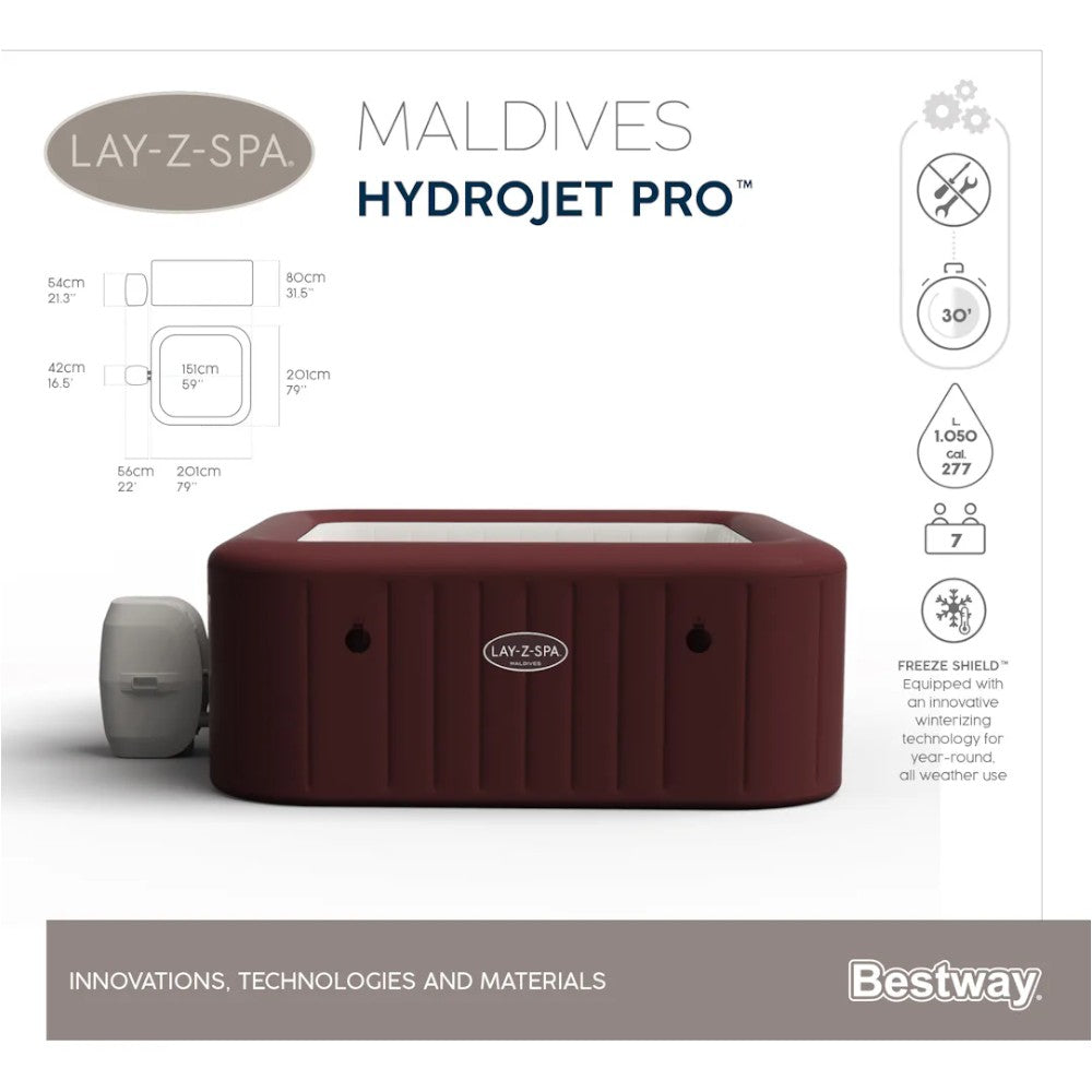 Piscina SPA idromassaggio mogano 5-7 persone con controllo remoto tramite APP Lay-Z Spa Maldives Hydrojet Pro BESTWAY 60033