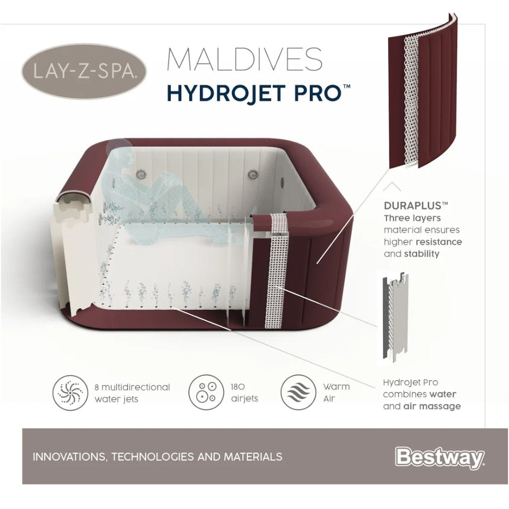 Piscina SPA idromassaggio mogano 5-7 persone con controllo remoto tramite APP Lay-Z Spa Maldives Hydrojet Pro BESTWAY 60033