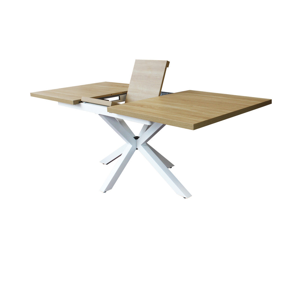 Tavolo allungabile con piano in mdf naturale e struttura in metallo bianco 90x160/200xH75 cm Gariè