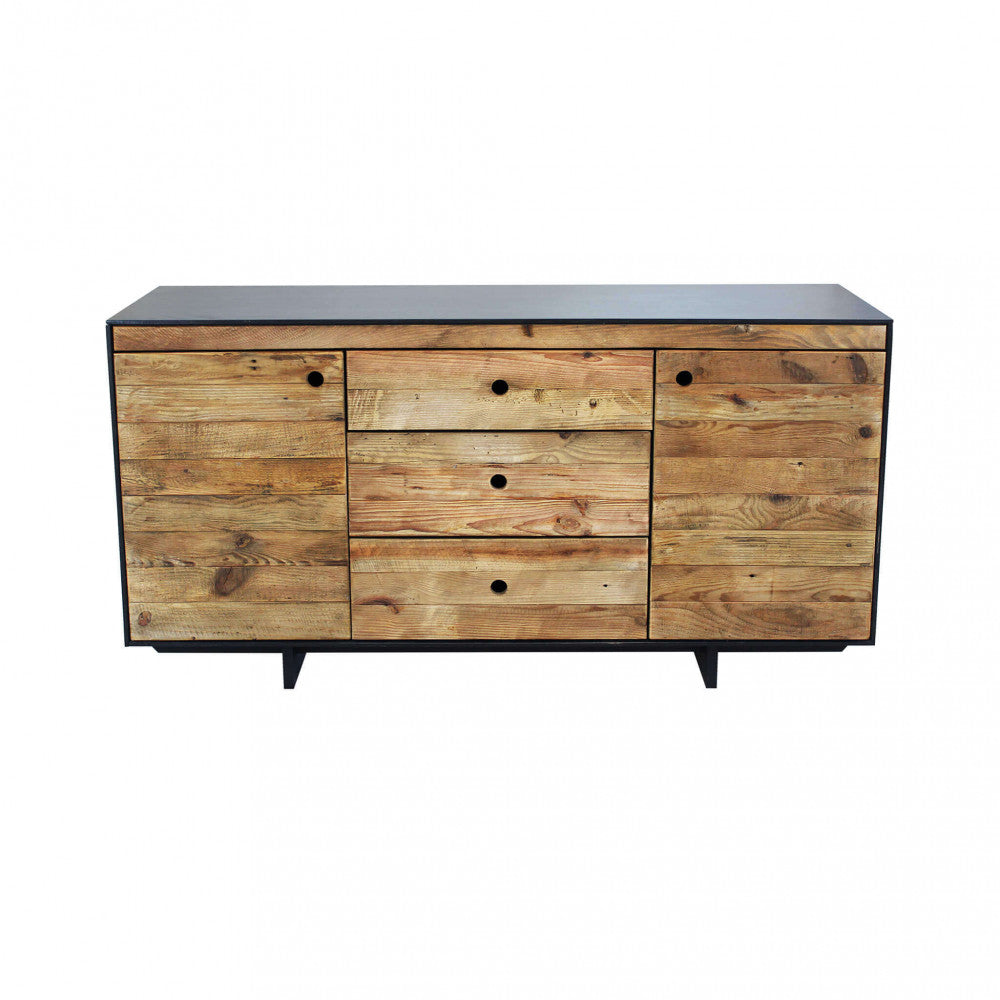 Mobile in legno di pino riciclato naturale con 3 cassetti e 2 ante 150x48xH76 cm Devin