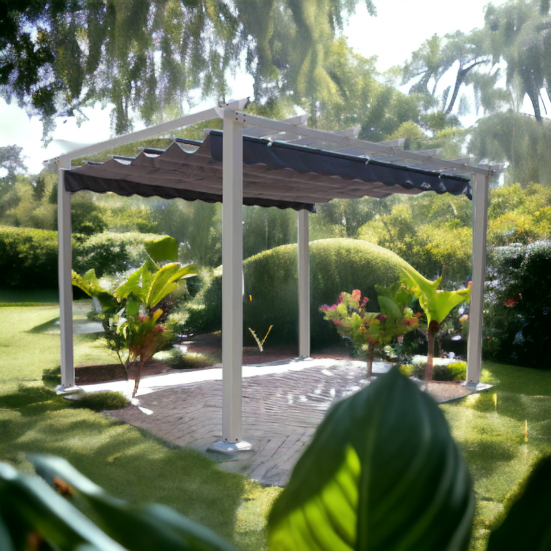 Gazebo 350x350 cm da esterno giardino con struttura in acciaio resistente e  copertura irregolare in poliestere Alicante