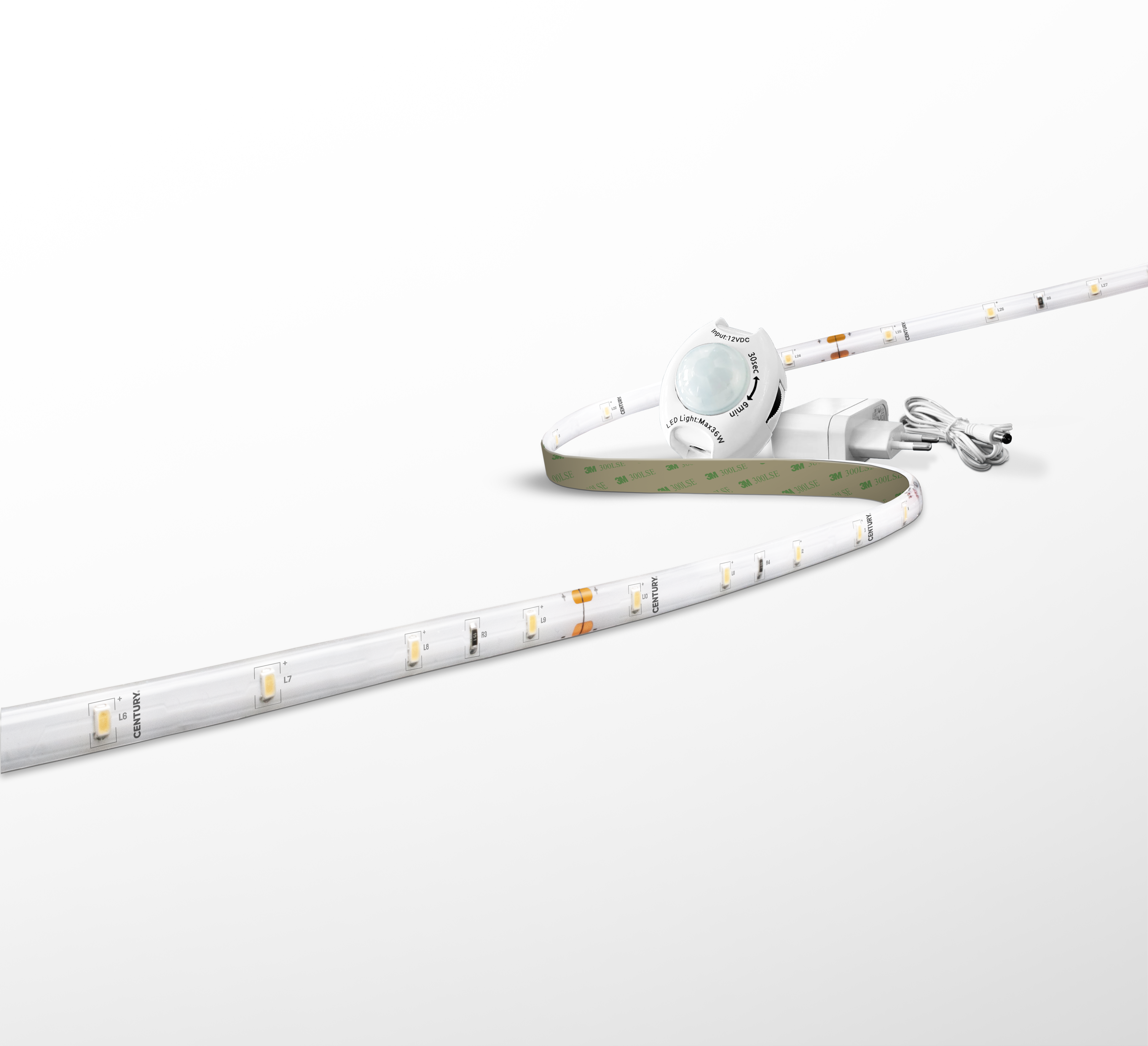 Kit led adesivi 2 rotoli 1,2 mt con sensore notturno di movimento luce bianco caldo 7W Century