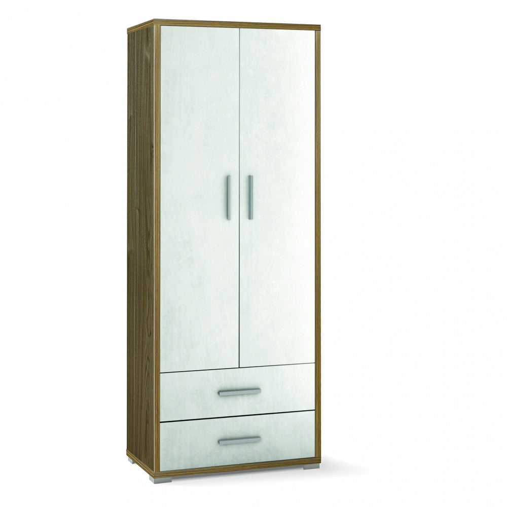 Mobile guardaroba moderno 2 ante 2 cassetti bianco MDF dimensioni H182 L71 cm ideale per organizzare e arredare casa
