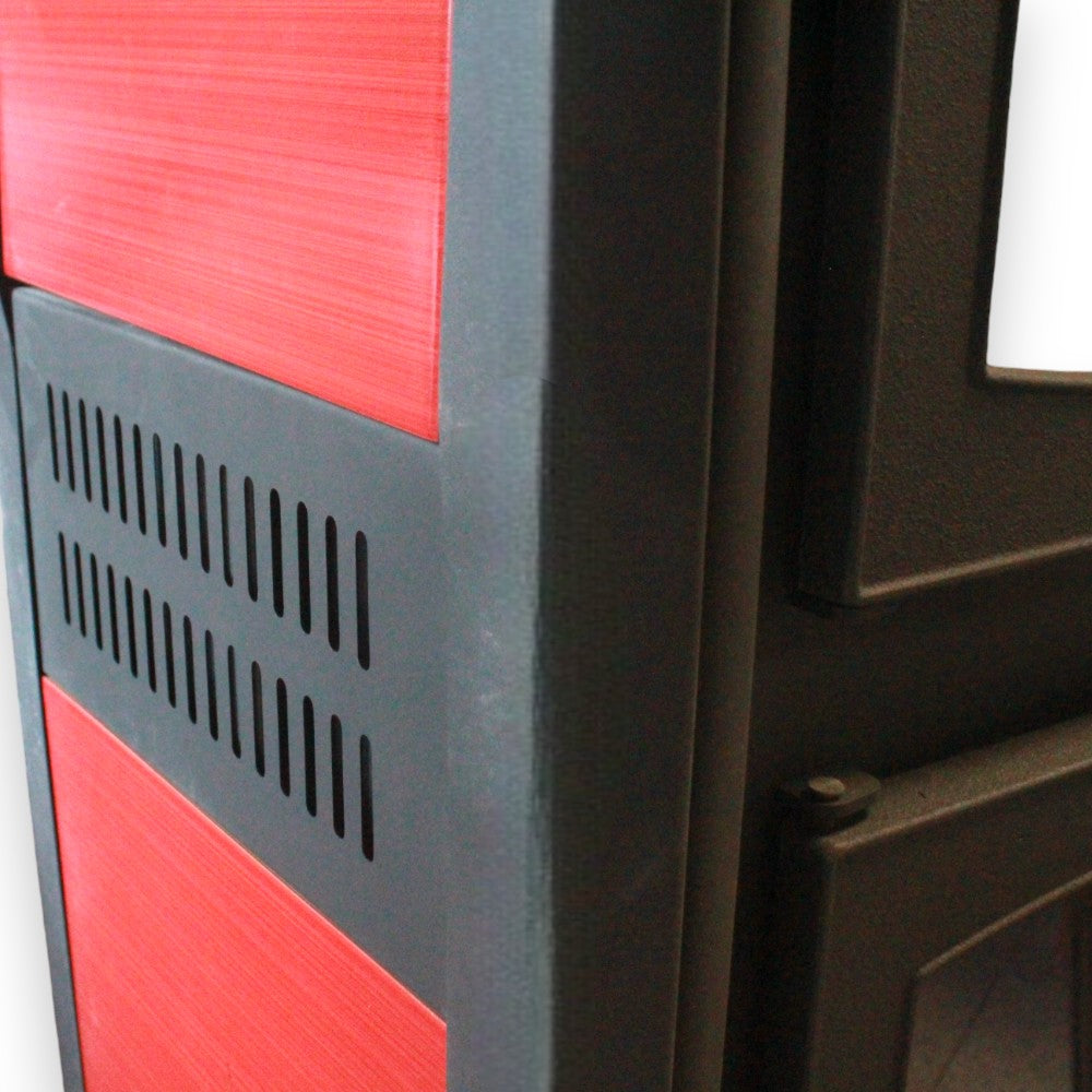 Stufa riscaldamento a legna con forno struttura in acciaio 11.3 kw rivestimento ghisa e maioliche Kalorosa