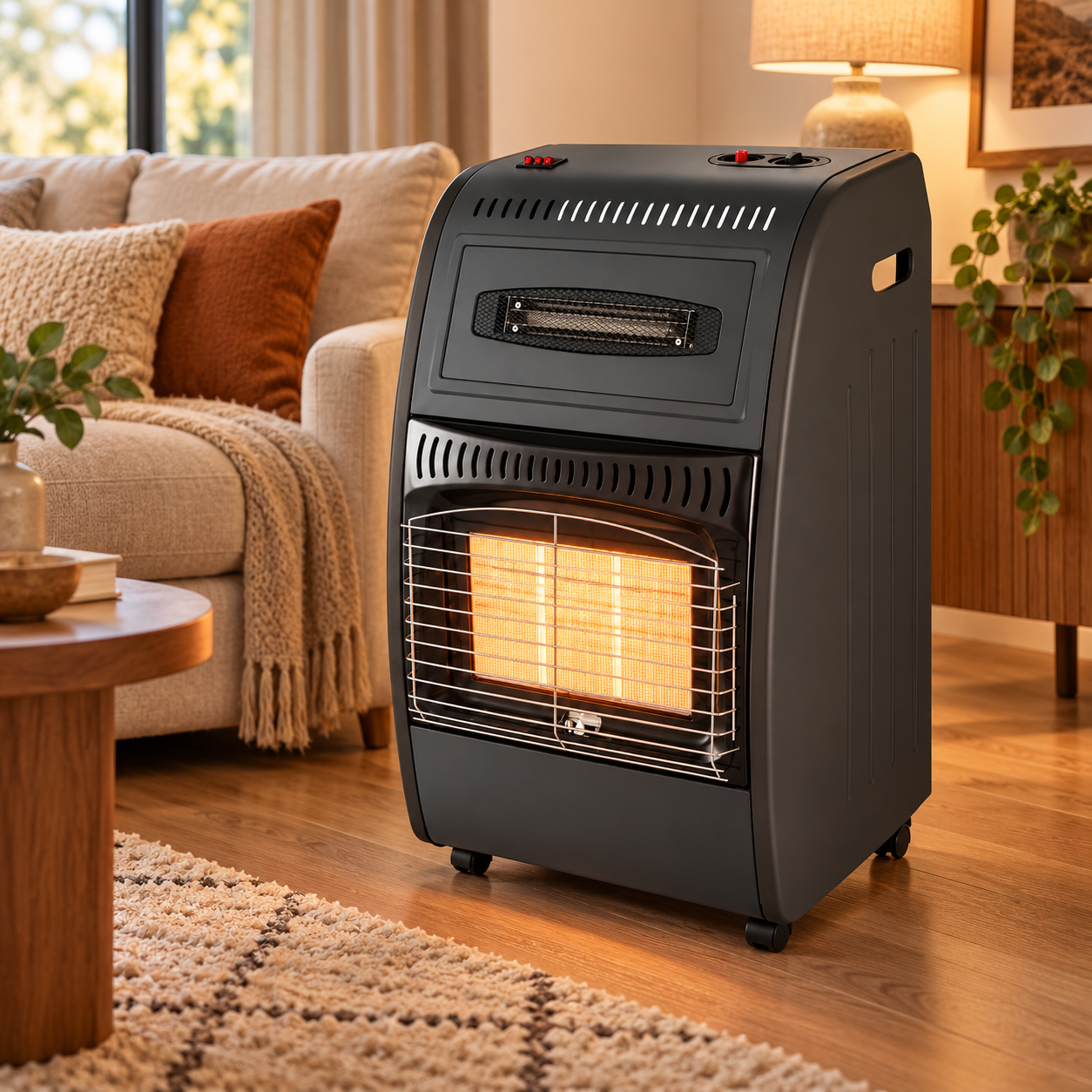 Stufa ibrida a gas GPL 4200W termoventilatore integrato 1500W con ruote