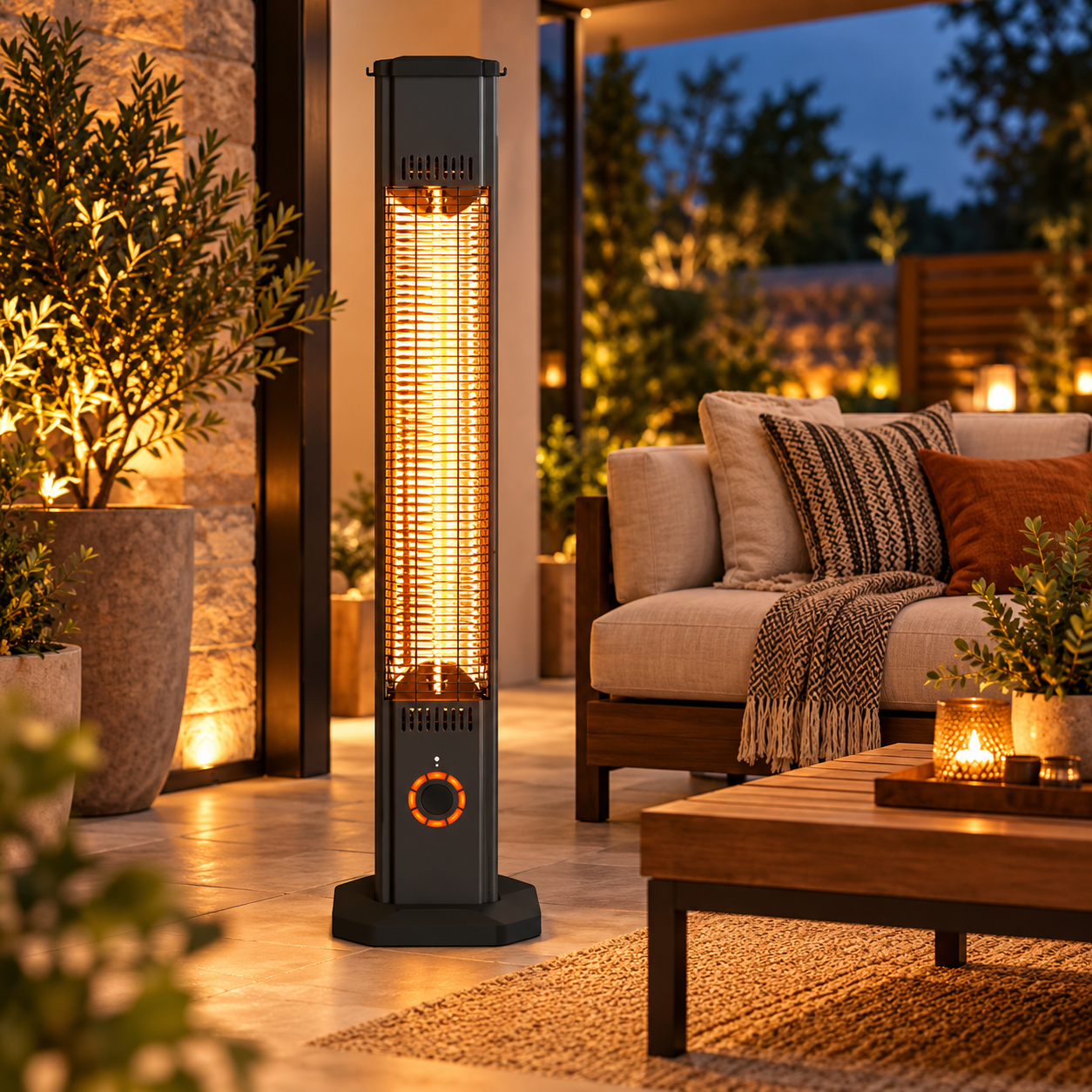 Stufa elettrica patio a colonna 2000W al carbonio da parete o da terra ideale per esterni