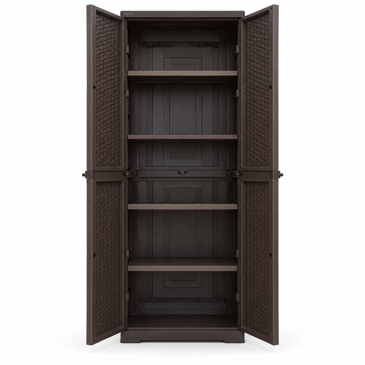 Armadio tuttopiani in resina marrone effetto rattan con ante per lucchetto e 4 piani regolabili Wenge