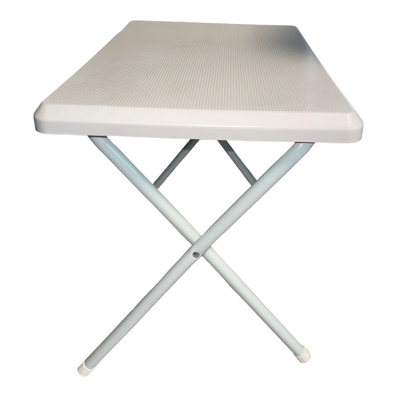Tavolino bianco pieghevole da esterno 51x37x47h cm con struttura in acciaio