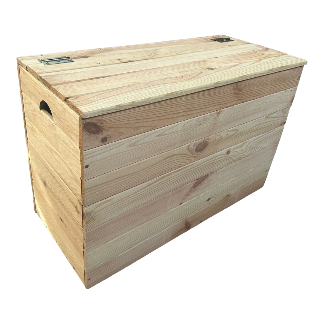 Baule contenitore in legno di pino 75x50x33 cm con maniglie per il trasporto Quby