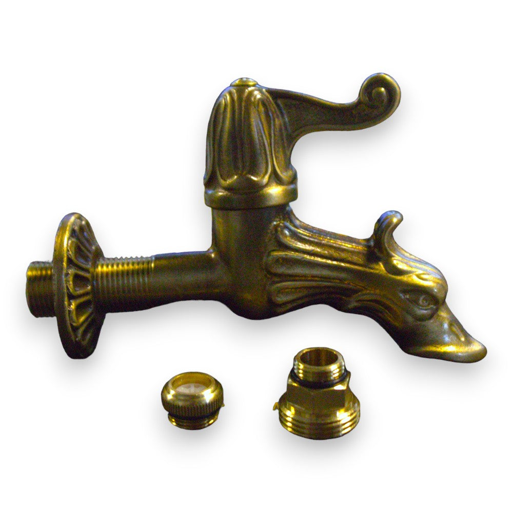 Rubinetto in ottone per fontane a muro attacco mezzo pollice con adattatore tre quarti Dragons