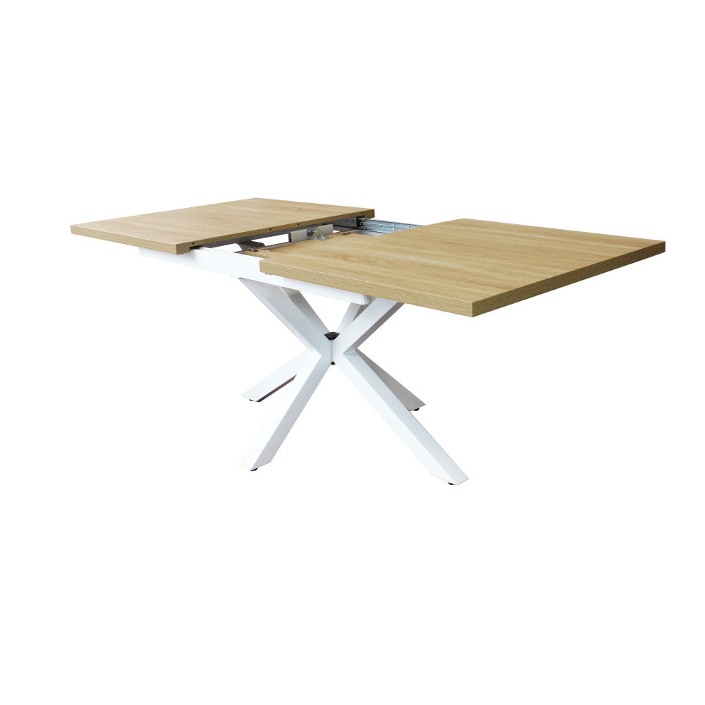 Tavolo allungabile con piano in mdf naturale e struttura in metallo bianco 90x160/200xH75 cm Gariè
