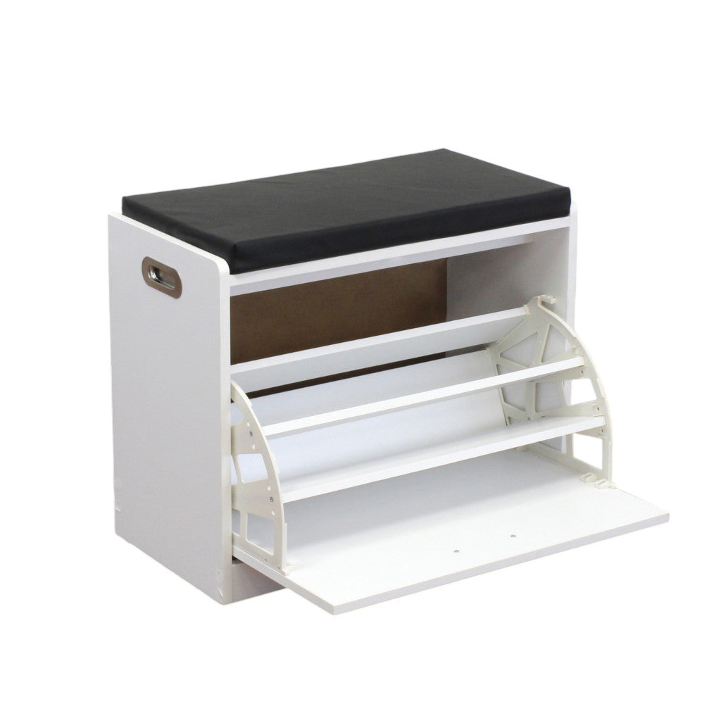 Scarpiera cassapanca doppio scomparto in legno laminato con seduta morbida e maniglie laterali Eusebia