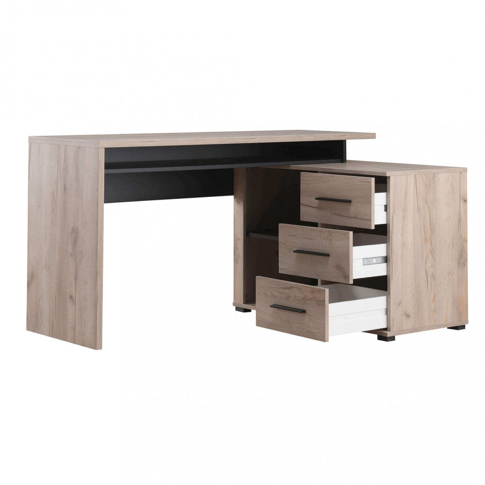 Scrivania ad angolo per studio ufficio in legno nobilitato bilaminato con 3 cassetti e 2 ripiani Corner Desk