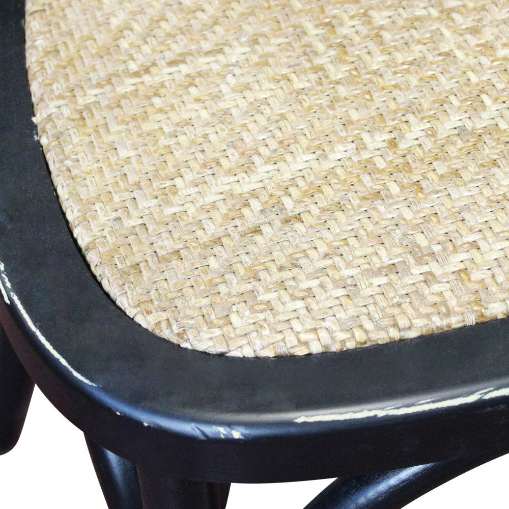 Sedia da pranzo in legno con schienale a croce e seduta in rattan 46x42xH87 cm Cross