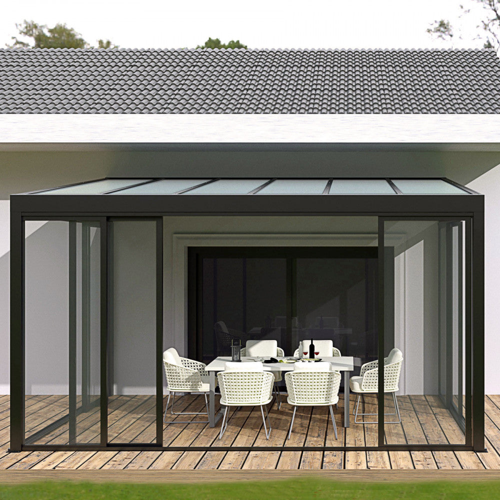 Pergola veranda addossata in alluminio 4.3x3 mt con copertura in policarbonato per esterno