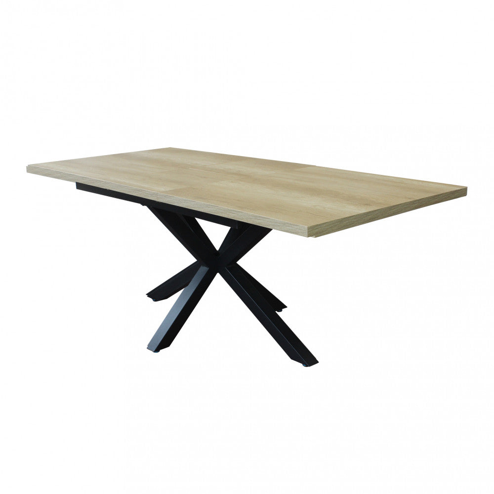 Tavolo allungabile con piano in mdf naturale e struttura in metallo nera 90x160/200xH75 cm Gariè