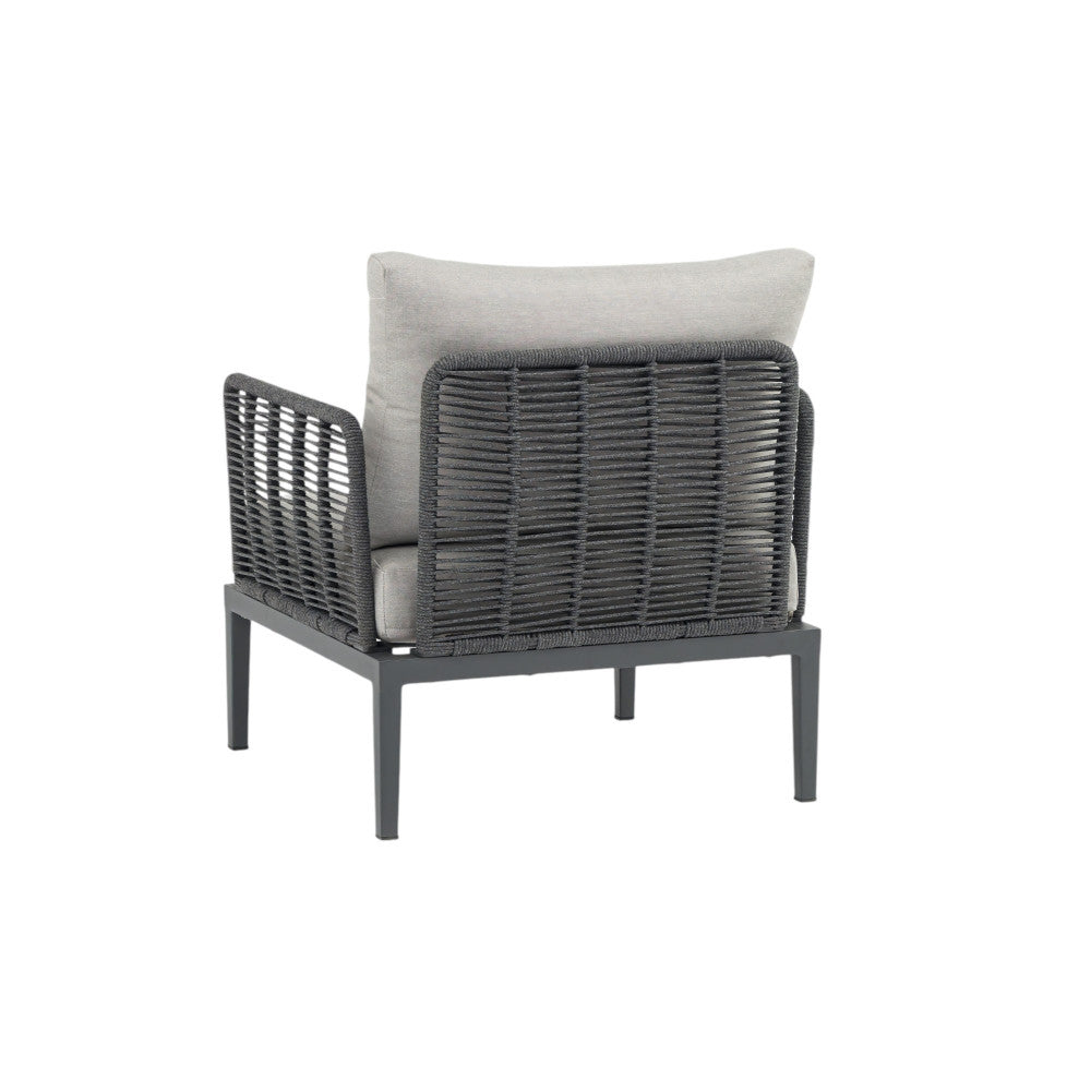 Salotto due posti con cuscini struttura in alluminio verniciato antracite e rivestimento in corda Margot