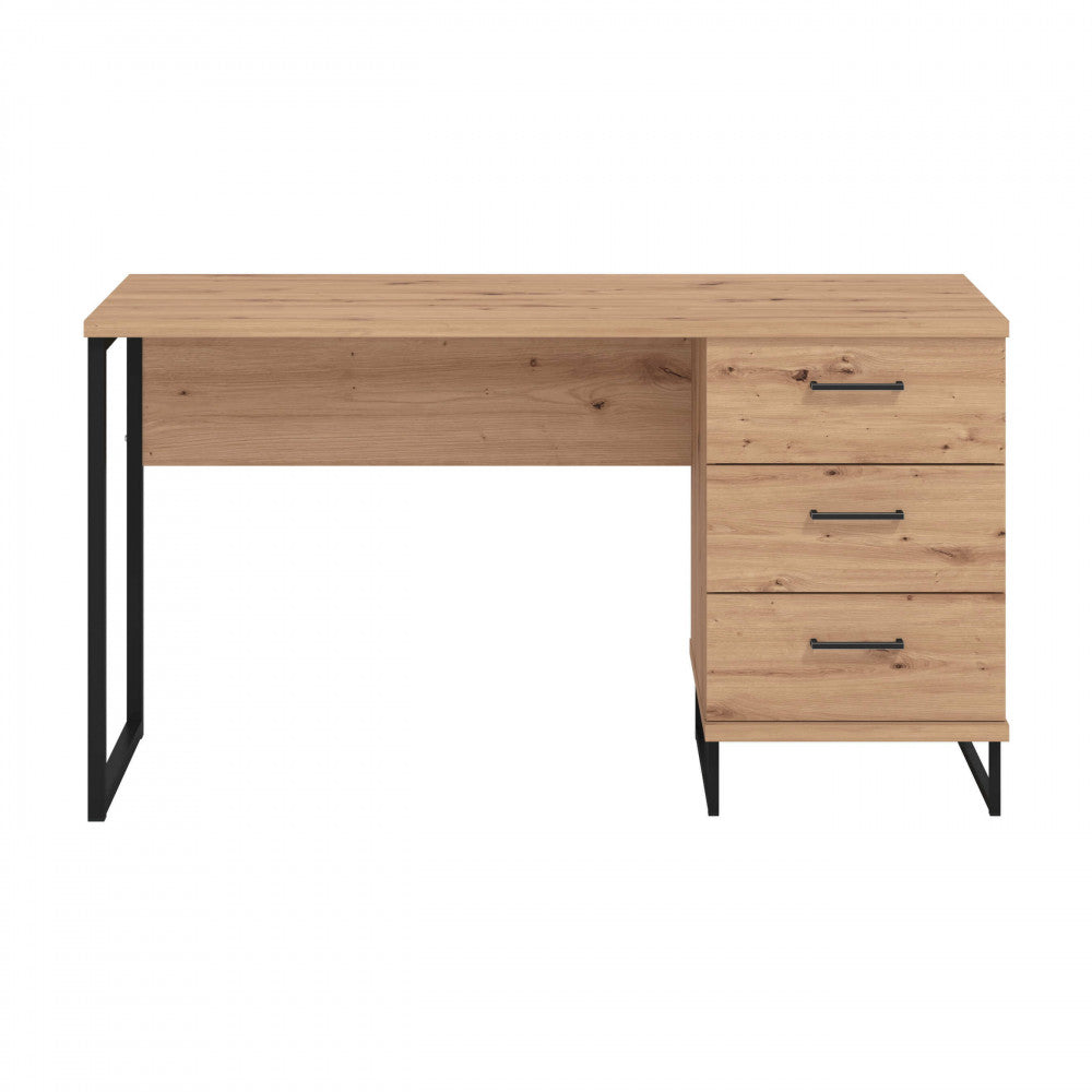 Scrivania porta PC 140x60 cm in legno e metallo con 3 cassetti Iron Desk