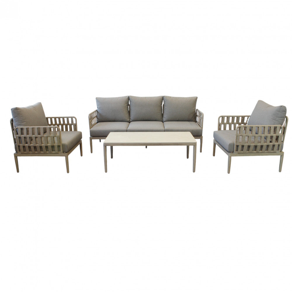 Salotto da giardino struttura in alluminio e rivestimento in corda pvc con cuscini Saint Jon