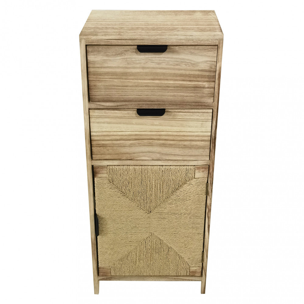Mobiletto da interno casa con doppio cassetto e anta in legno di paulownia