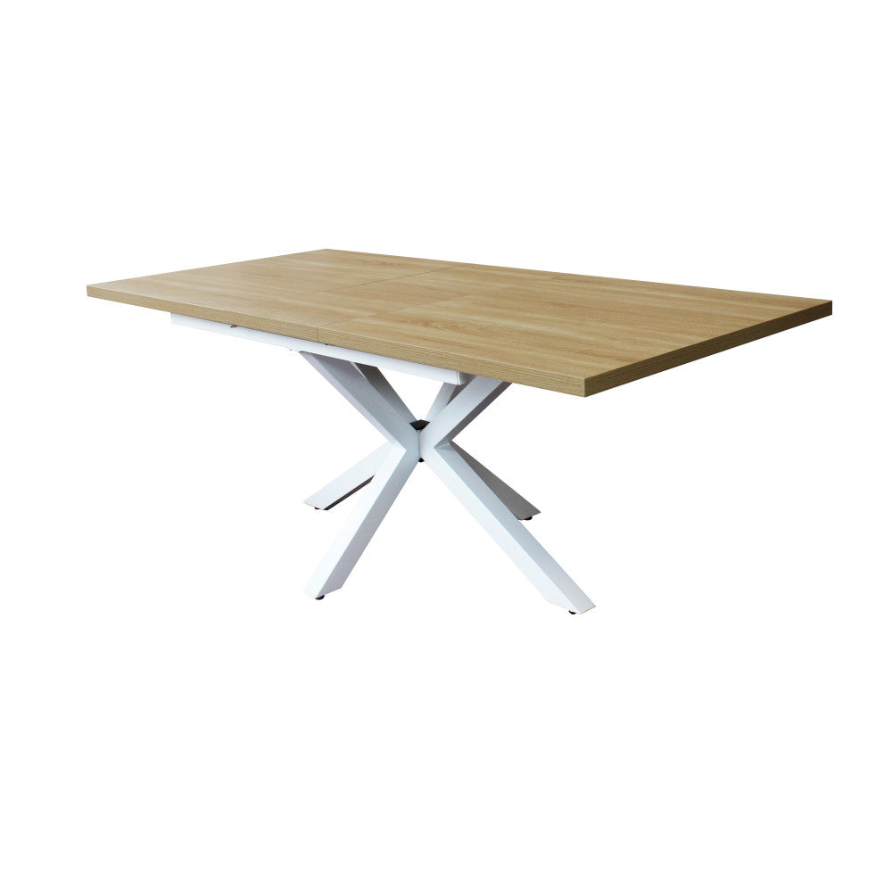 Tavolo allungabile con piano in mdf naturale e struttura in metallo bianco 90x160/200xH75 cm Gariè