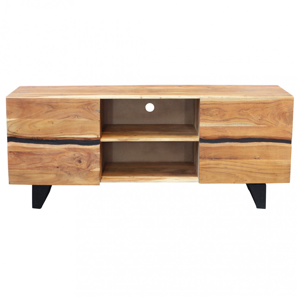 Mobile porta TV in legno di acacia con 2 ante e 2 ripiani Nister