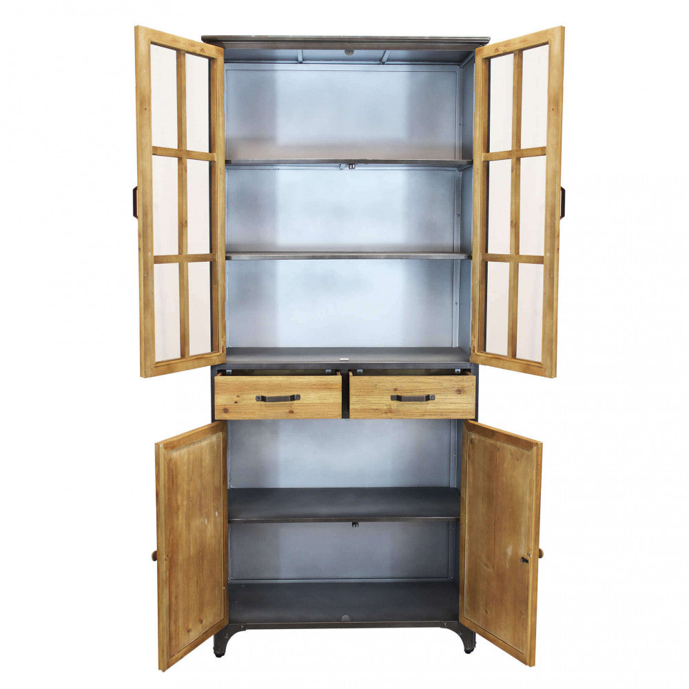 Mobile credenza in legno e acciaio con ante e ripiani per organizzazione 78,5x41,5xH175 cm