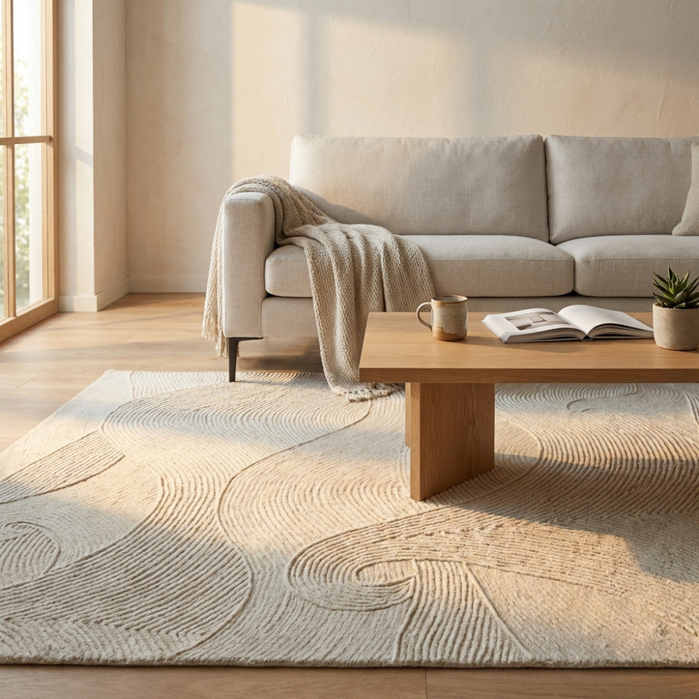 Tappeto 160x230 cm in cotone e lana da interno con decorazione onde