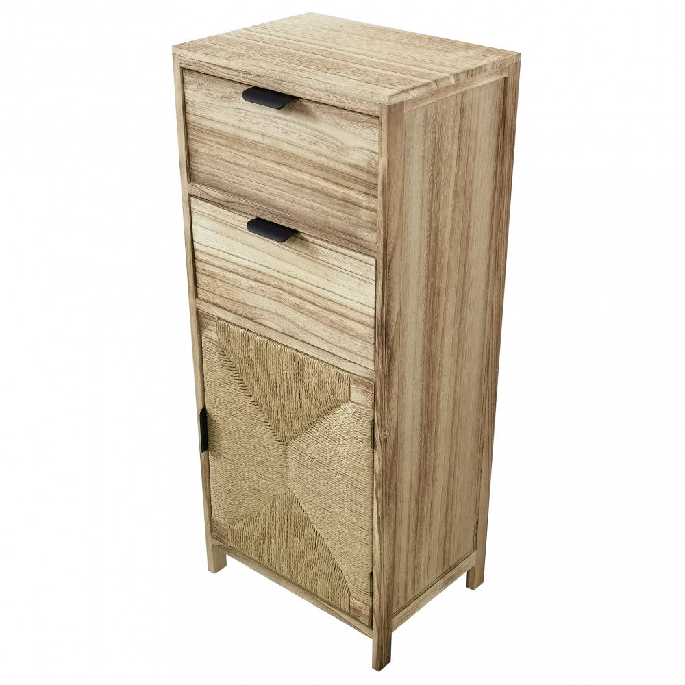Mobiletto da interno casa con doppio cassetto e anta in legno di paulownia