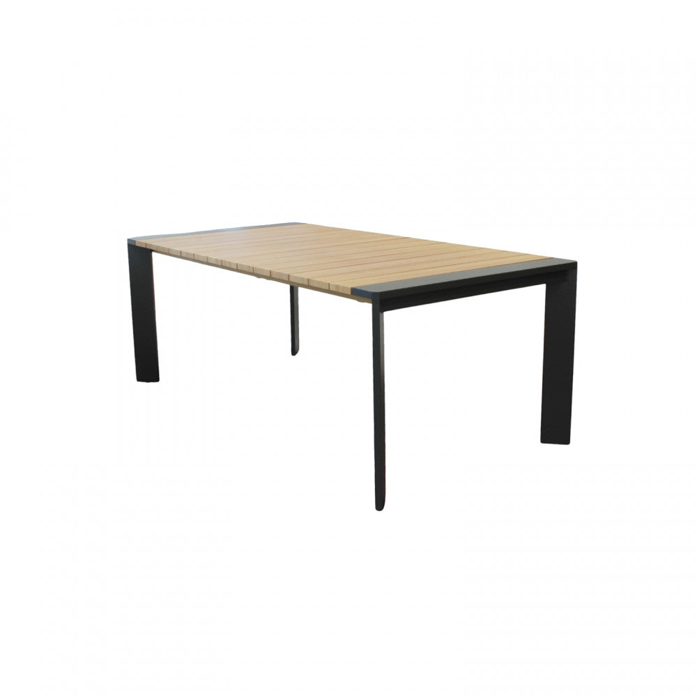 Tavolo rettangolare allungabile in alluminio con piano effetto legno 200/250x100xH75 cm