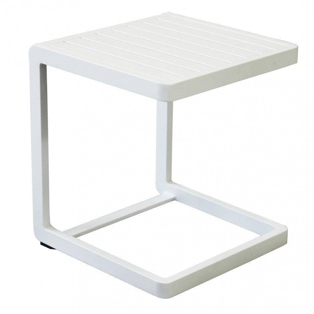 Tavolino basso 40x40x45 cm in alluminio bianco da giardino esterno per salotti e appoggio per lettini Nolan