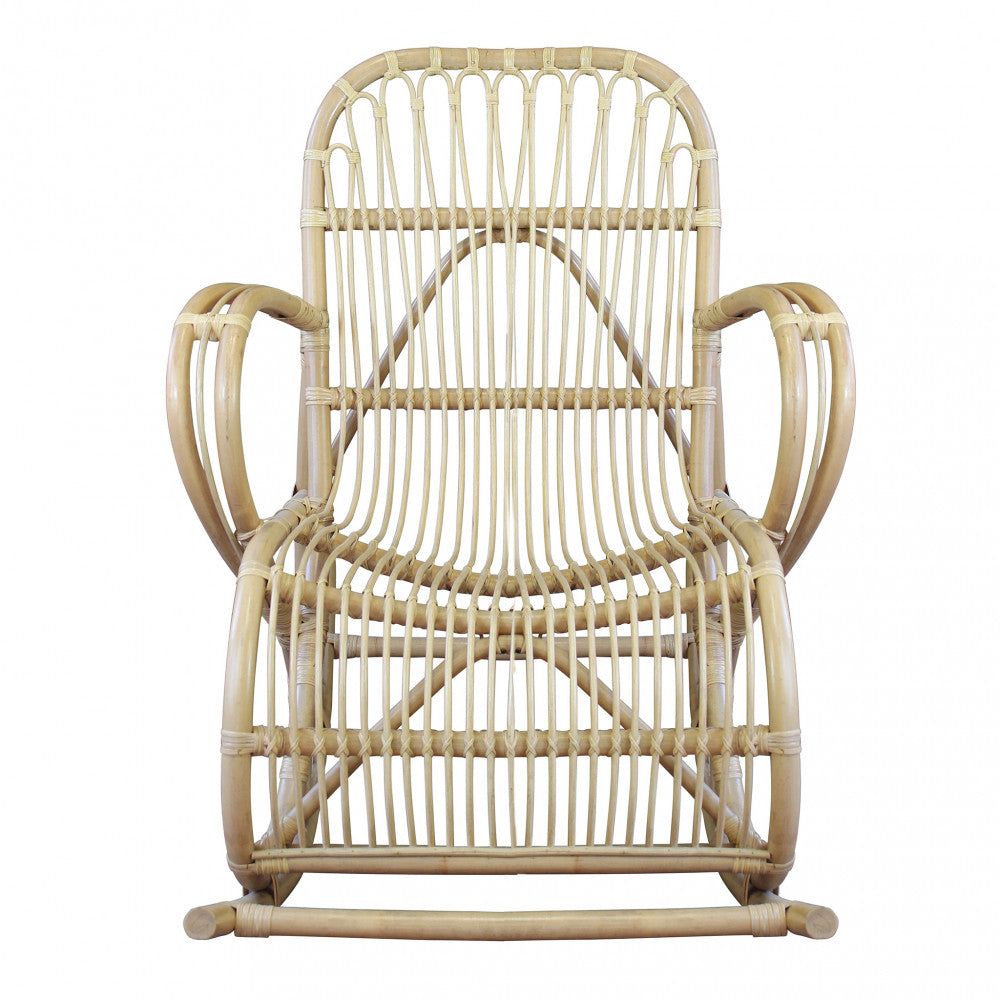 Sedia poltrona a dondolo da esterno in fibra naturale di bamboo intrecciato Palmarola