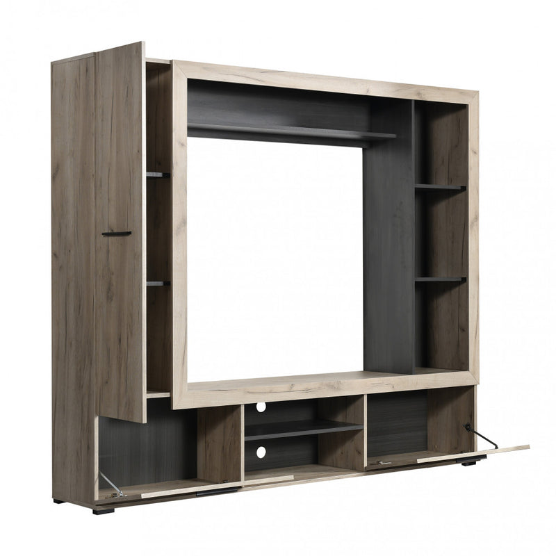 Parete attrezzata elegante moderna porta TV da soggiorno in legno con 11 ripiani e 3 ante Patton