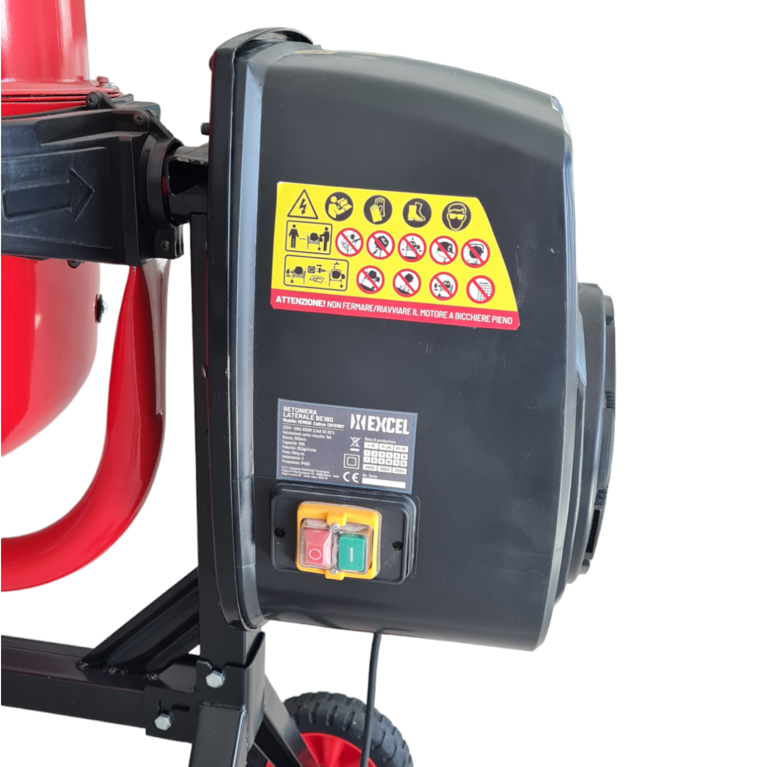 Betoniera elettrica Laterale Monofase 180 litri 800W in acciaio e ghisa