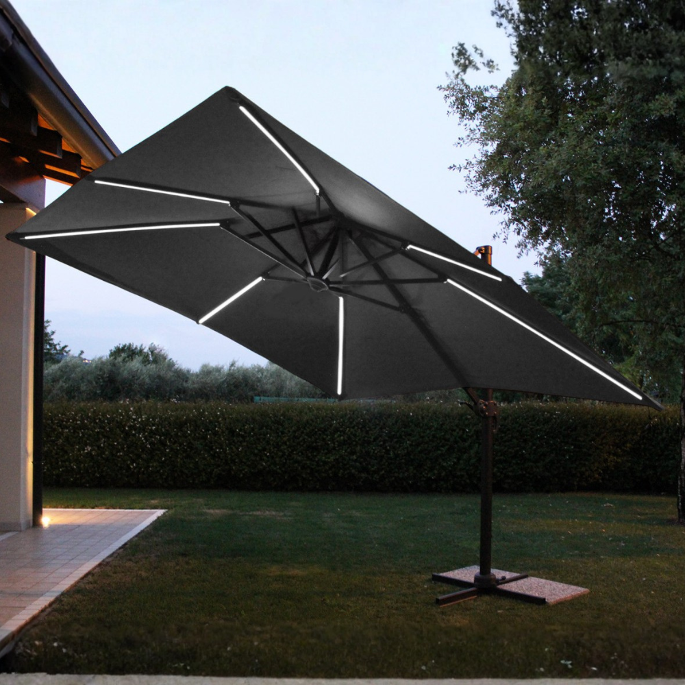 Ombrellone 3x4 mt con struttura in alluminio e pannello solare con luci led Lumus