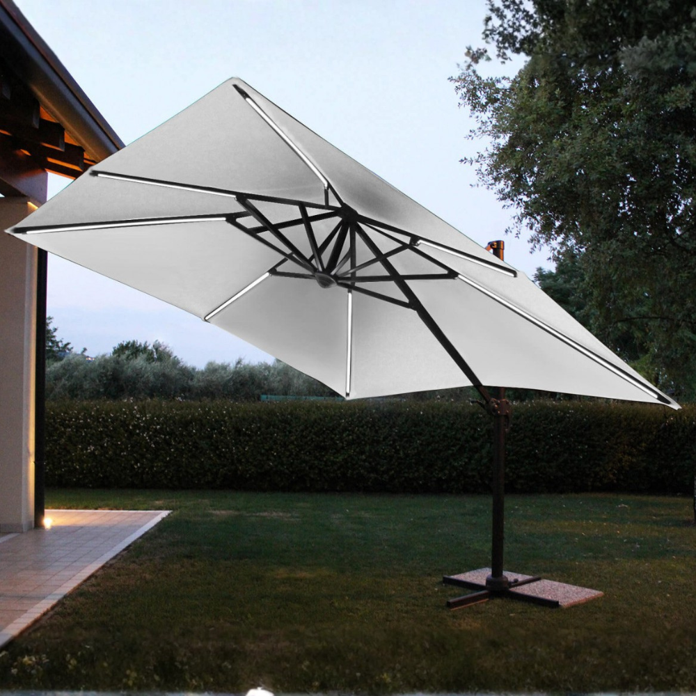 Ombrellone 3x4 mt con struttura in alluminio e pannello solare con luci led Lumus