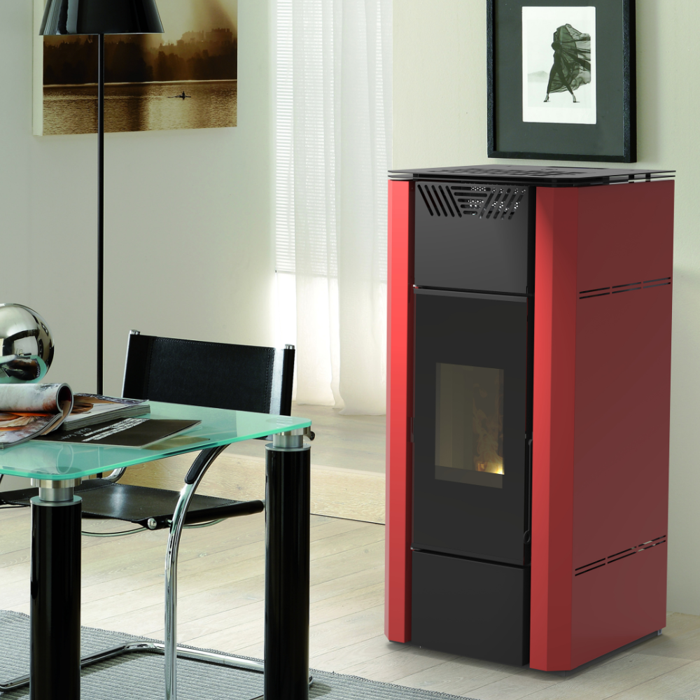 Idrostufa stufa a pellet in acciaio 19 Kw bordeaux e nera A+ Corvara 20V