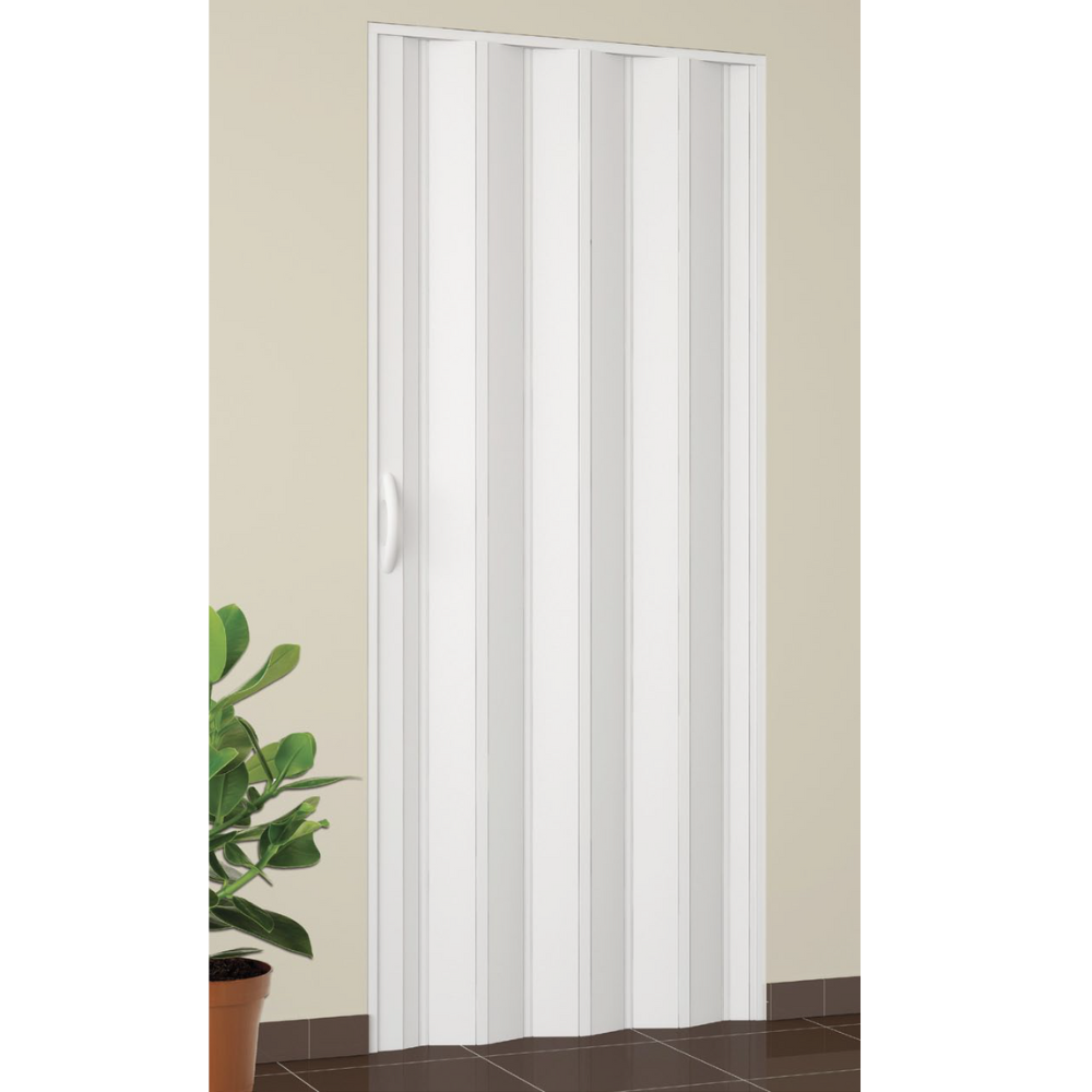 Porta a soffietto in pvc rigido con apertura laterale e chiusura con maniglia 82x212 cm