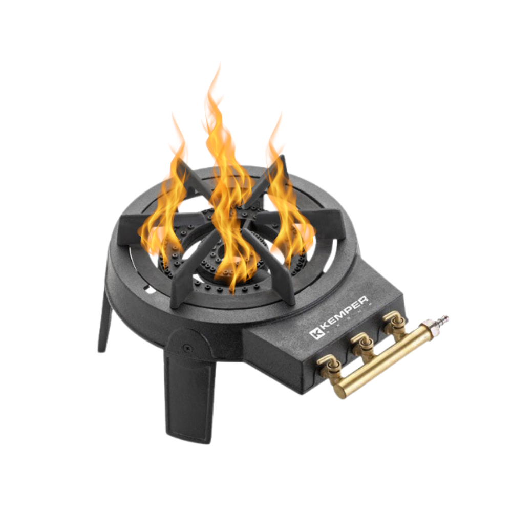 Fornellone a gas in ghisa con doppio bruciatore 8,6 kw e supporto smontabile Kemper