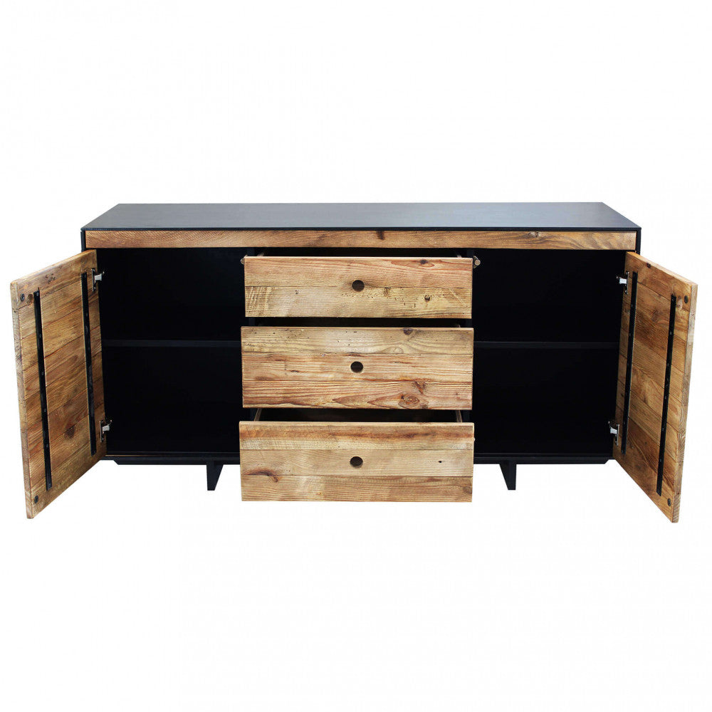 Mobile in legno di pino riciclato naturale con 3 cassetti e 2 ante 150x48xH76 cm Devin