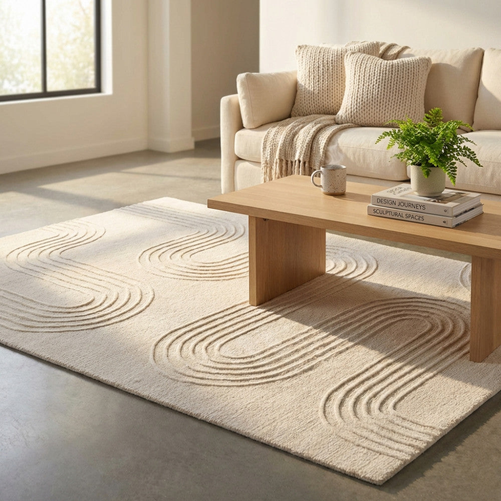 Tappeto da interno salotto 120x180 cm in lana e cotone con decoro geometrico