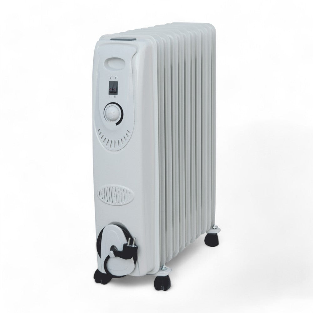 Radiatore termosifone riscaldamento elettrico ad olio 7 elementi 1500 watt con ruote e termostato