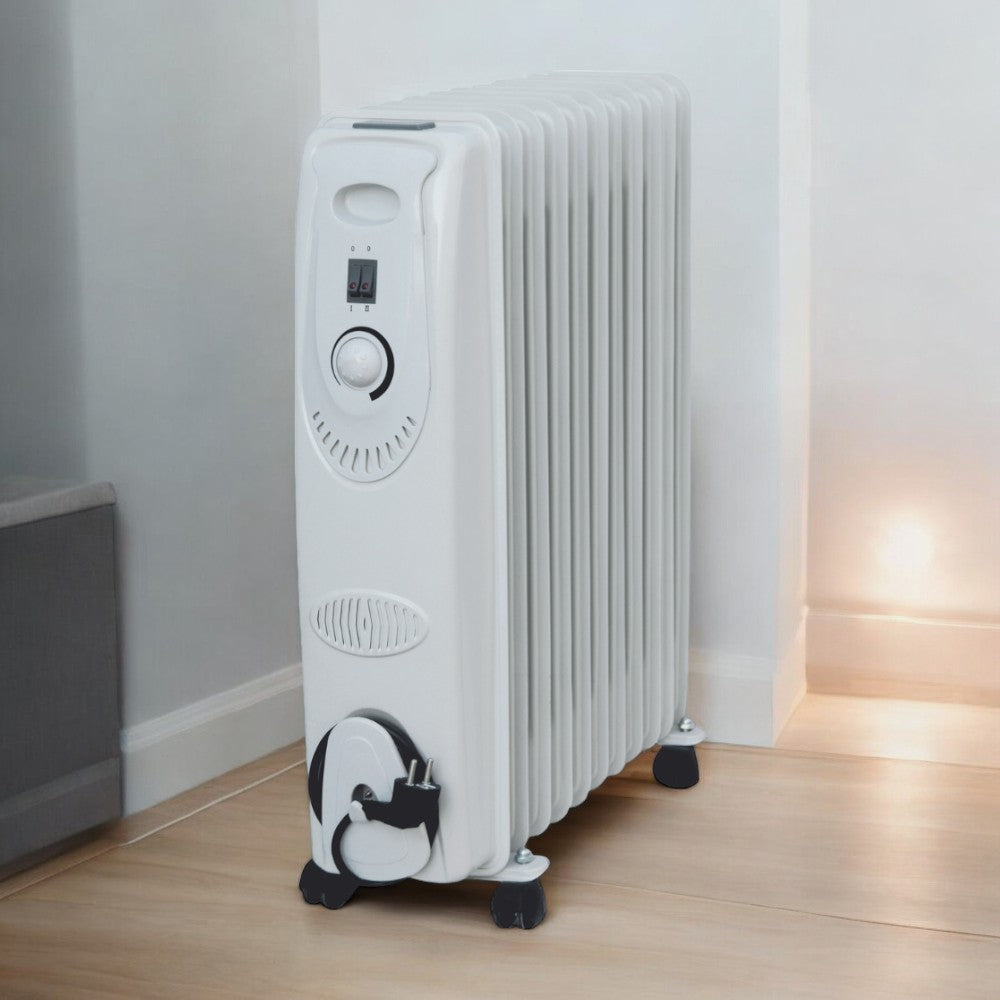 Radiatore termosifone riscaldamento elettrico ad olio 7 elementi 1500 watt con ruote e termostato