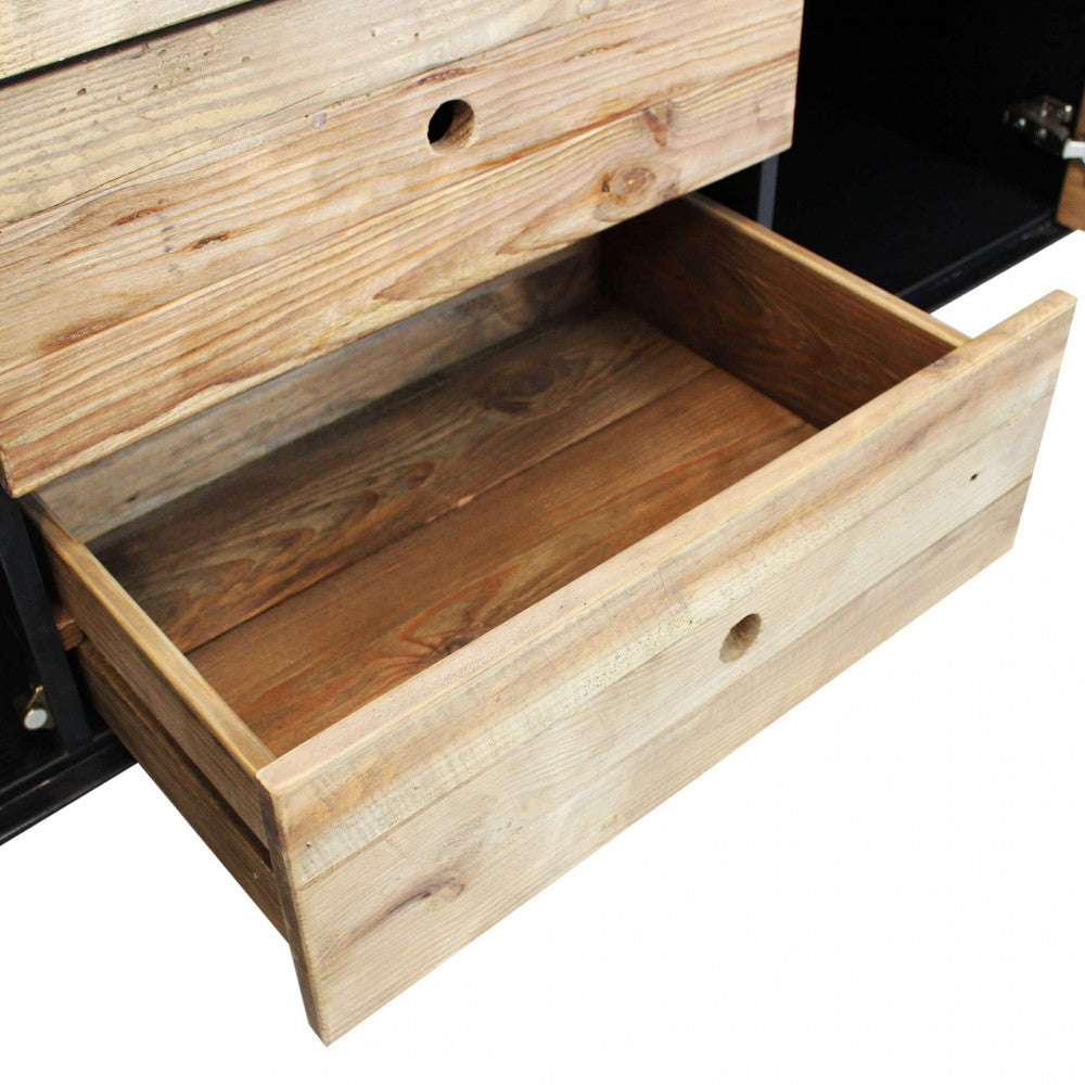 Mobile in legno di pino riciclato naturale con 3 cassetti e 2 ante 150x48xH76 cm Devin