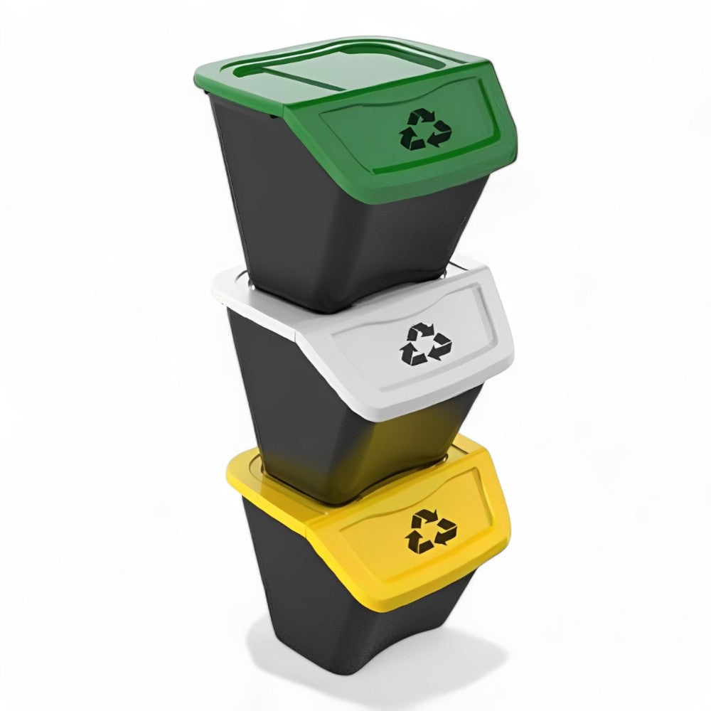 Set pattumiere raccolta differenziata 3 pezzi 30 litri dimensioni 39x39x33h contenitori ecologici organizzazione rifiuti