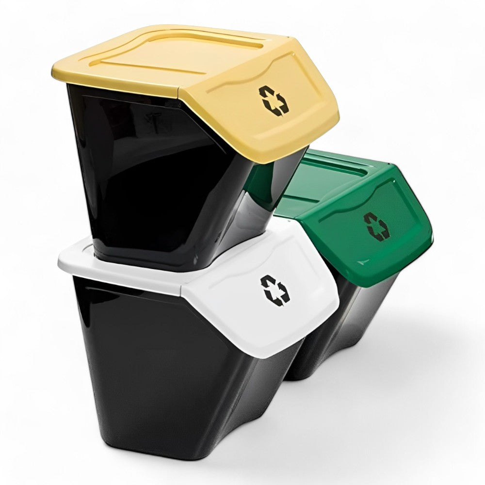 Set pattumiere raccolta differenziata 3 pezzi 30 litri dimensioni 39x39x33h contenitori ecologici organizzazione rifiuti