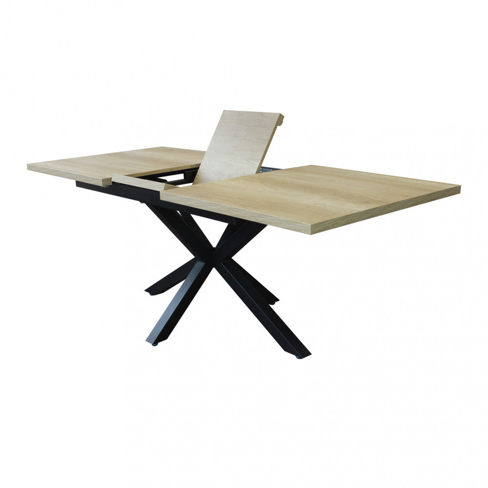 Tavolo allungabile con piano in mdf naturale e struttura in metallo nera 90x160/200xH75 cm Gariè