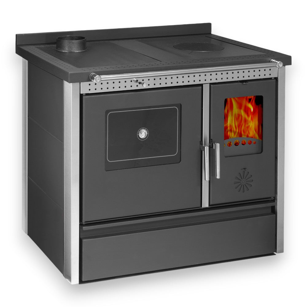 Cucina e stufa a legna 11.91 Kw in acciaio 98,5x65xH85 cm antracite