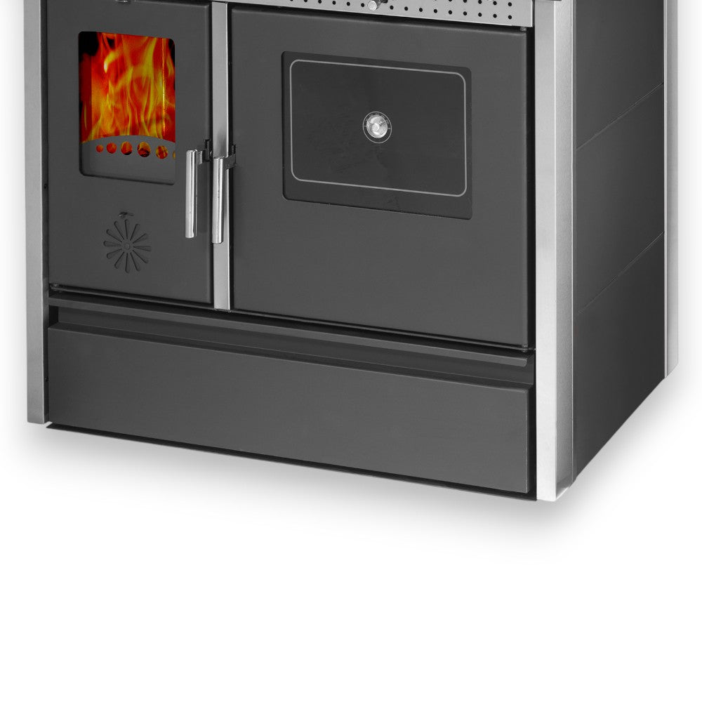 Cucina e stufa a legna 11.91 Kw in acciaio 98,5x65xH85 cm antracite